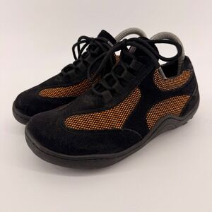 Footprints Birkenstock Sneakers 38 7W Black Orange Suede Mesh Lace Up Shoes